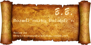 Bozmánszky Balabán névjegykártya